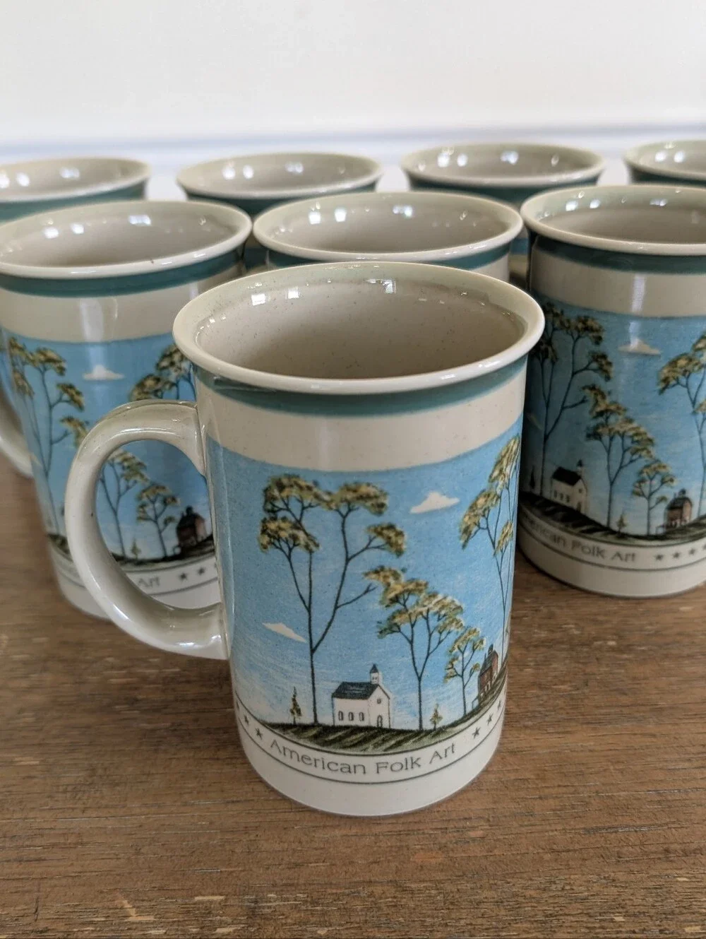8 Otagiri Warren Kimble American Folk Art Mugs Set Of 8 Perfect Condition